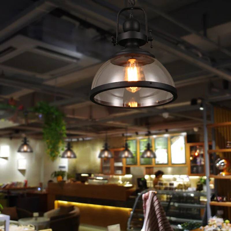 Bowl Shaped Glass Pendant Light, Industrial Retro Ceiling Lamp