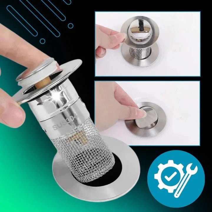 Pop Up Sink Stopper with Silicone Seal and Built In Strainer - Marova Shop