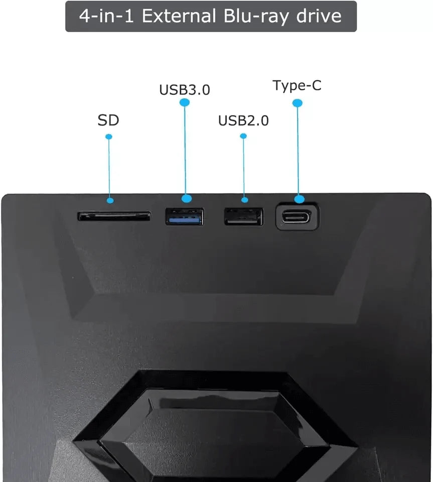 External CD and DVD Drive with SD Card and USB Hub for Laptop and PC