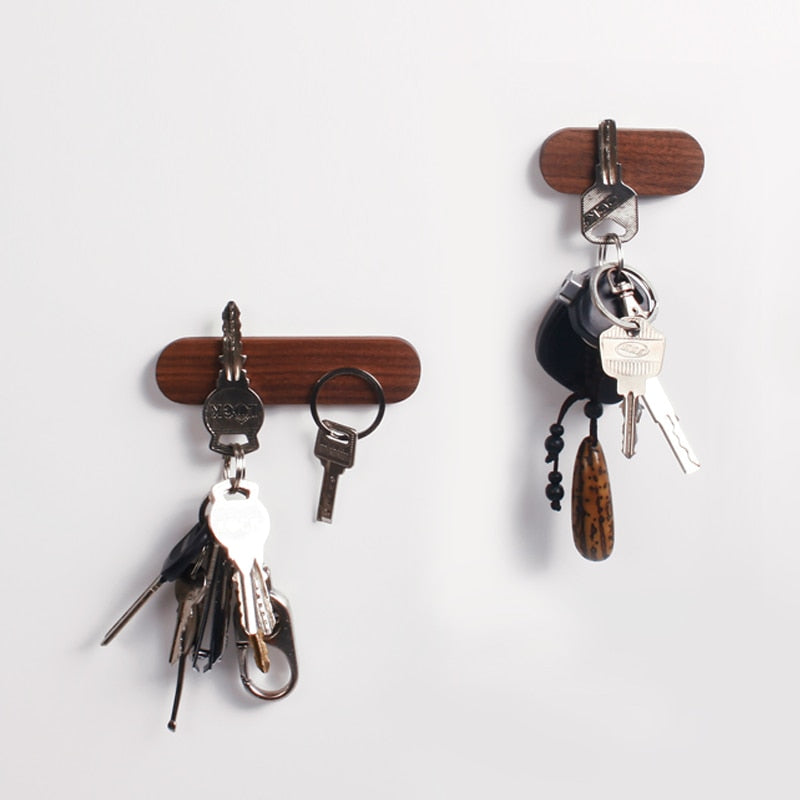 Wooden Oval Key Holder with Magnetic Backing and Adhesive Wall Mount