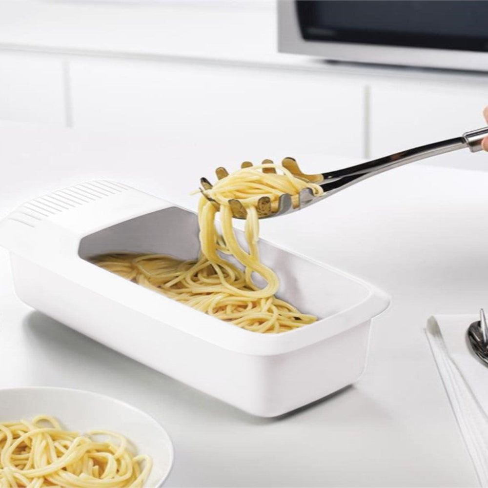 Microwave Pasta Cooker with Built-In Strainer for Vegetables and Spaghetti