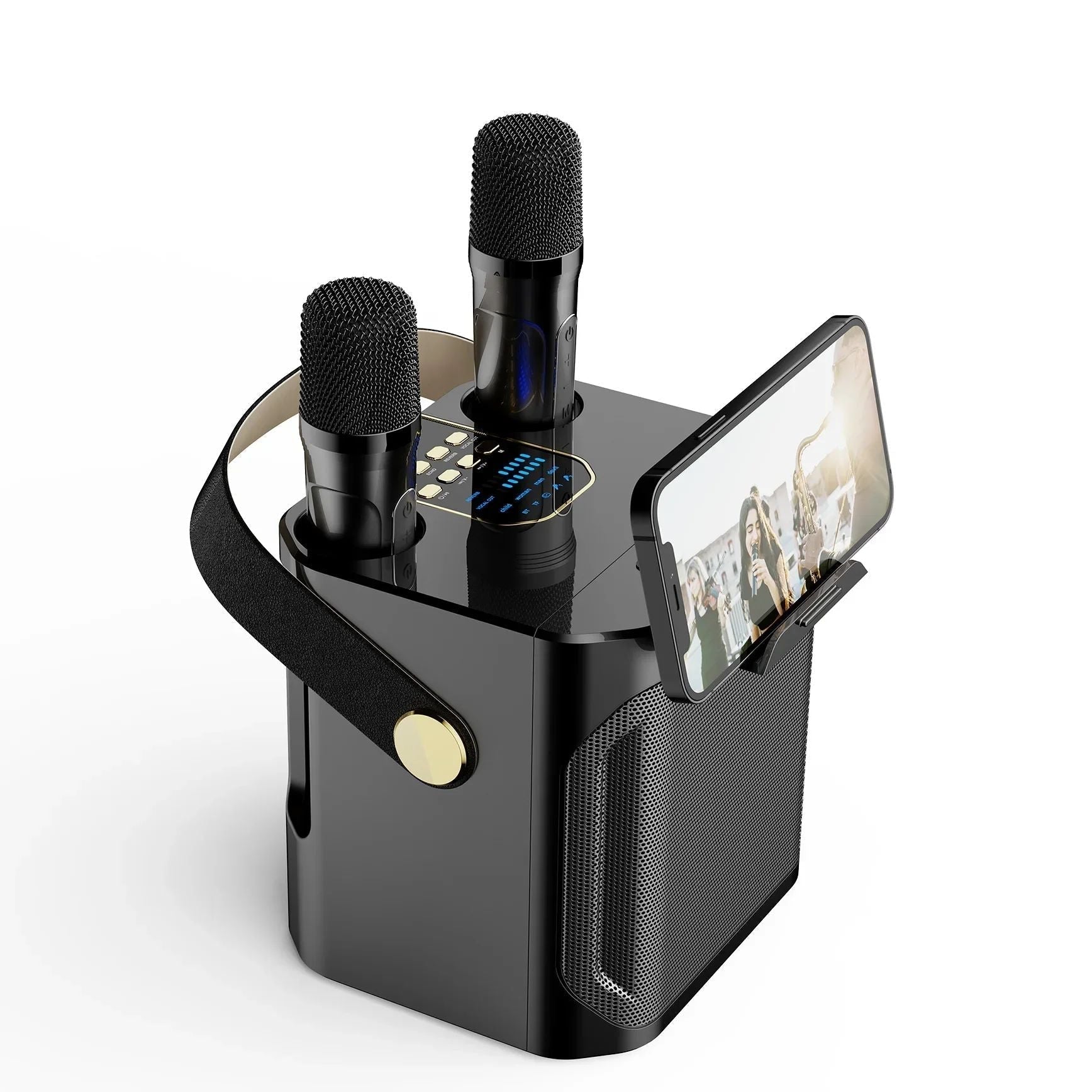 Portable Bluetooth Karaoke Speaker with 360 Sound and Dual Mic Inputs
