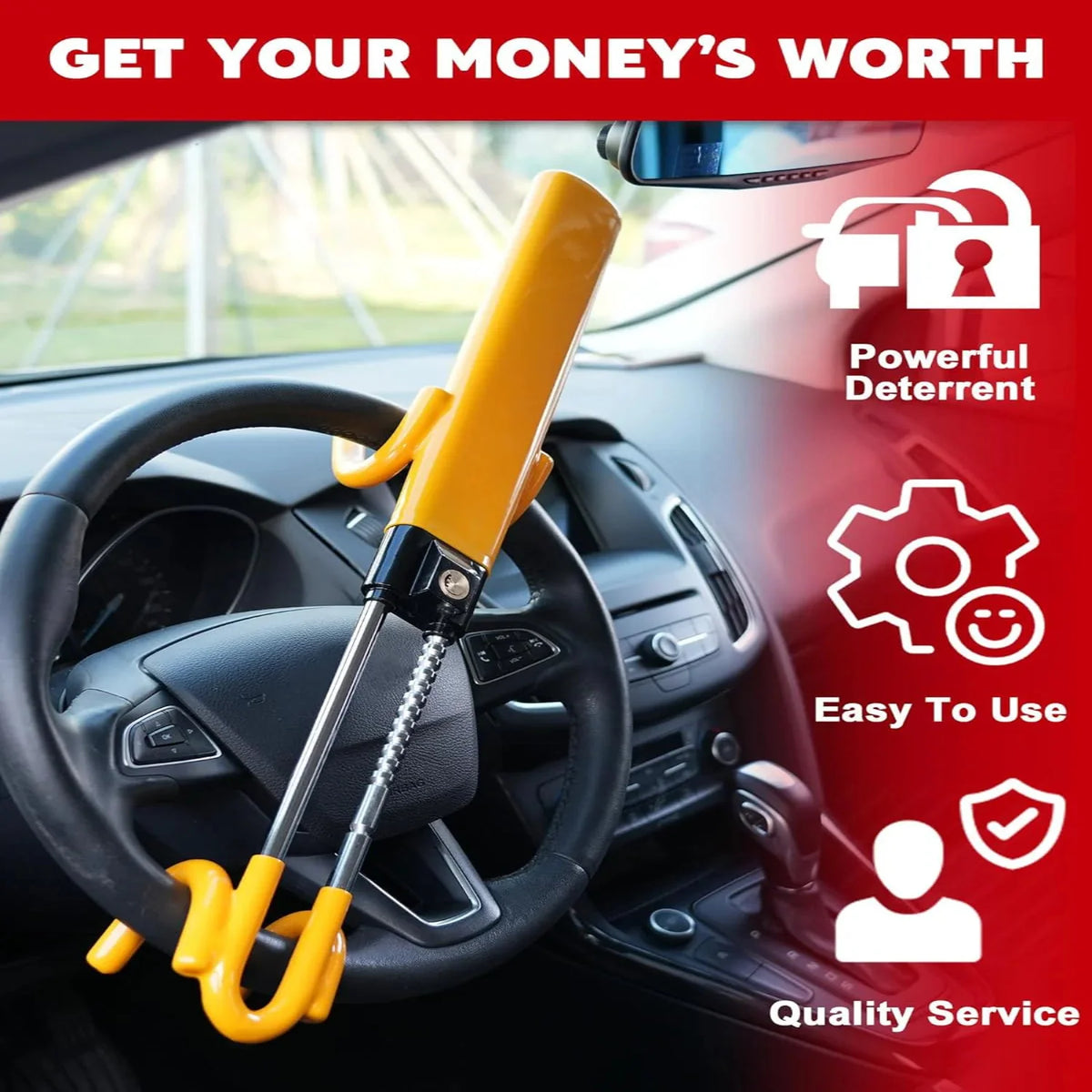 Heavy Duty Anti-Theft Steering Wheel Lock Bar for Car and Truck Security