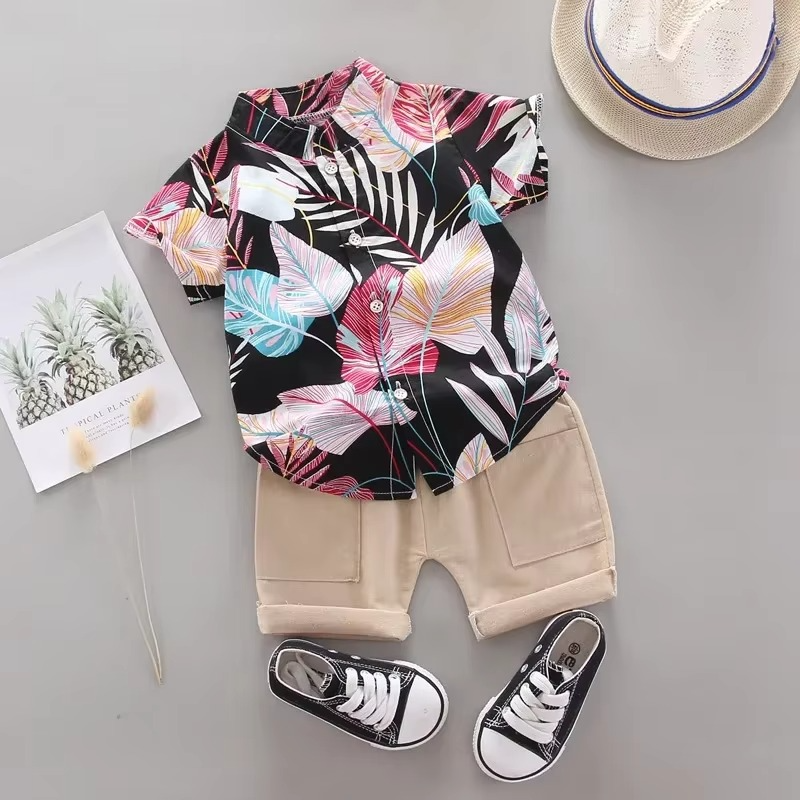 Baby Boy Summer Outfit Set with Pull On Top and Elastic Shorts, 2 Piece
