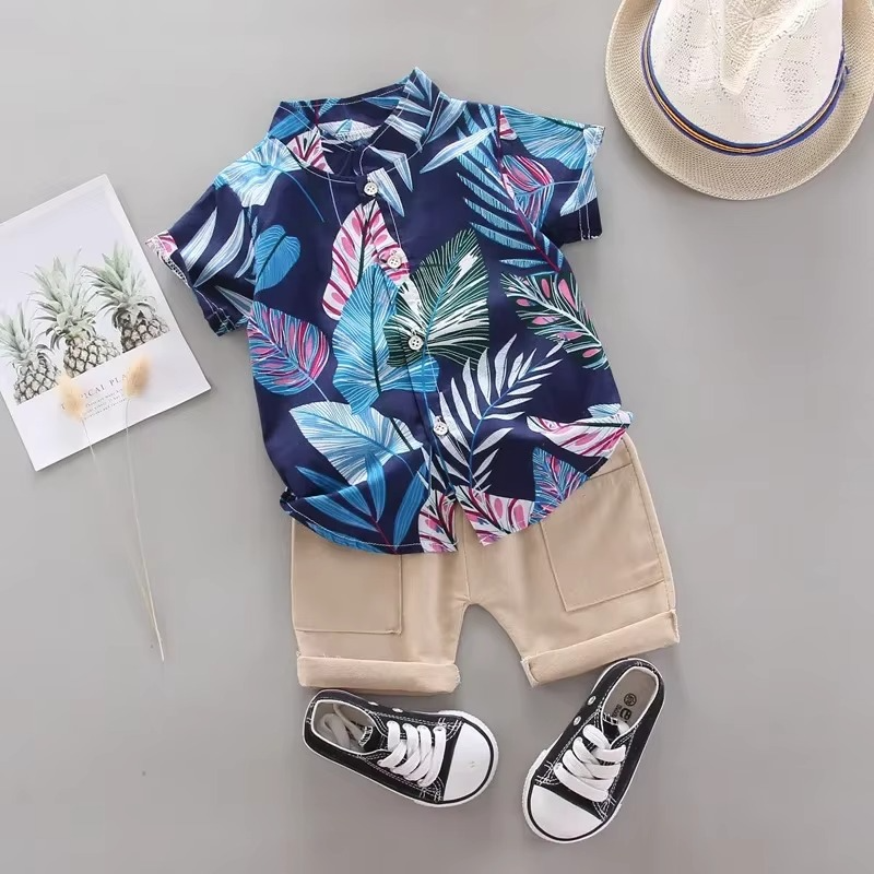 Baby Boy Summer Outfit Set with Pull On Top and Elastic Shorts, 2 Piece