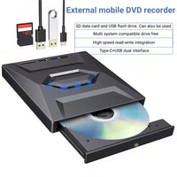 External CD and DVD Drive with SD Card and USB Hub for Laptop and PC