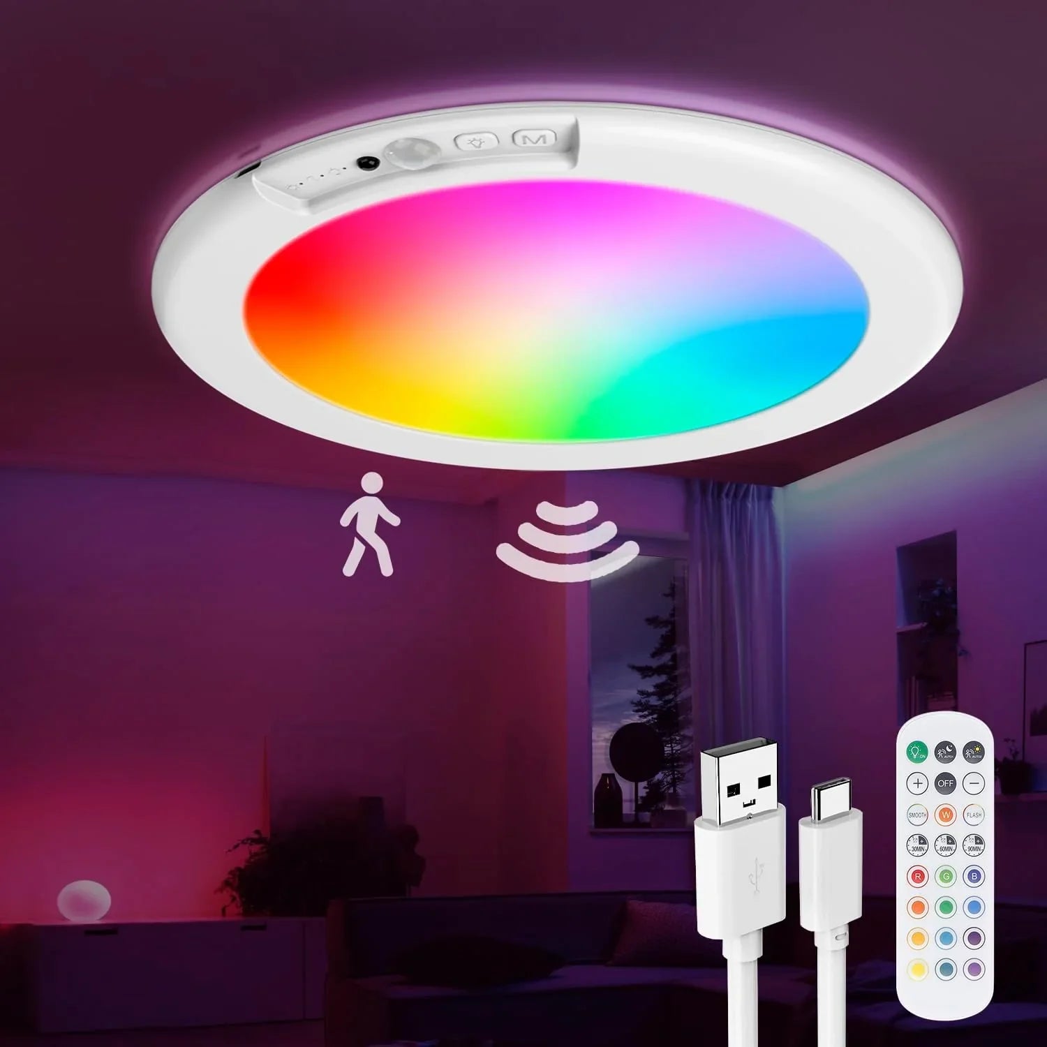 Rechargeable LED Ceiling Light with Motion Sensor for Indoor Use
