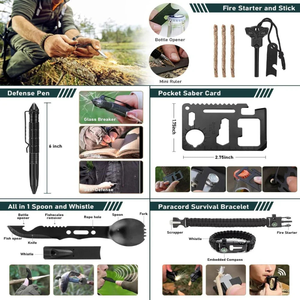 262 Piece Emergency Survival Gear Set with First Aid Kit and Camping Bag
