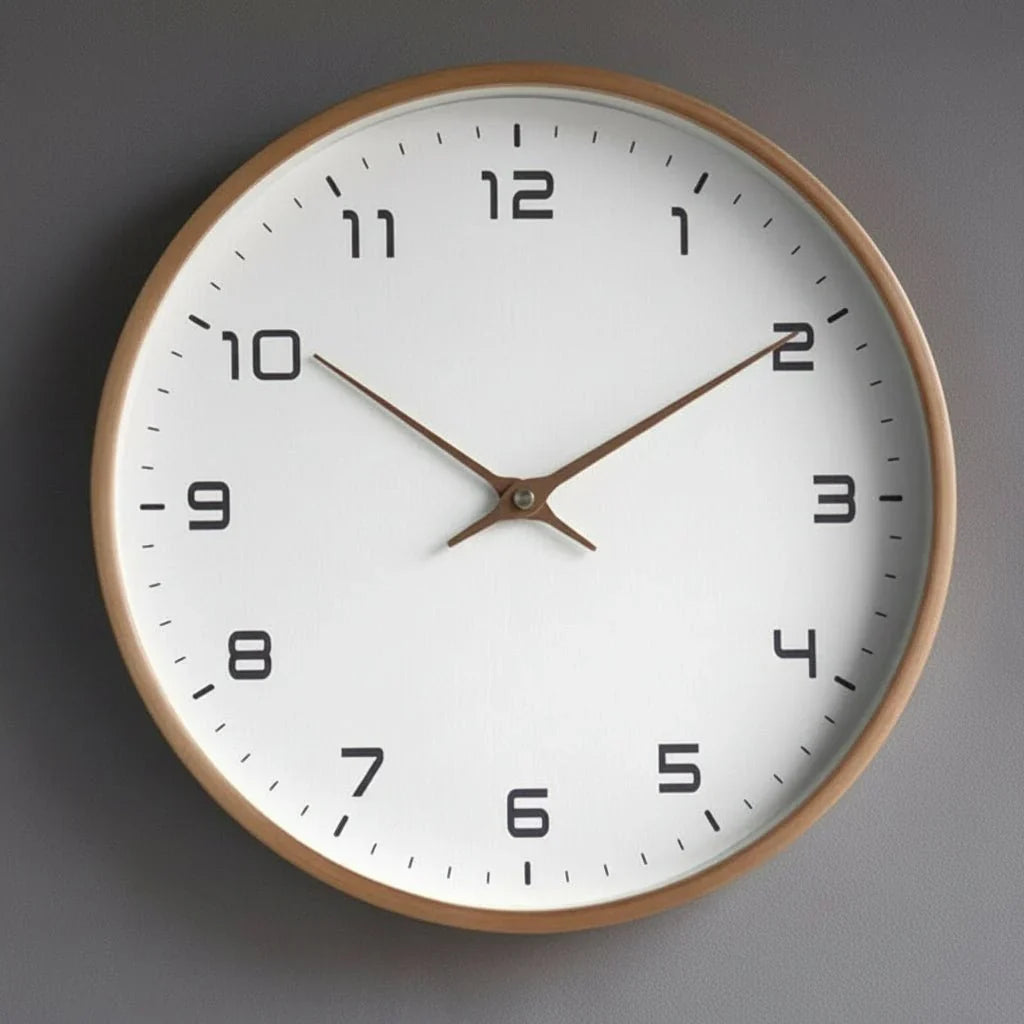 Scandinavian Round Wall Clock with Natural Wood Finish