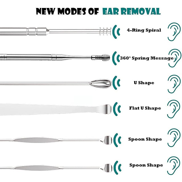 6-in-1 Stainless Steel Ear Wax Removal Kit with Reusable Picks and Keychain Storage Box