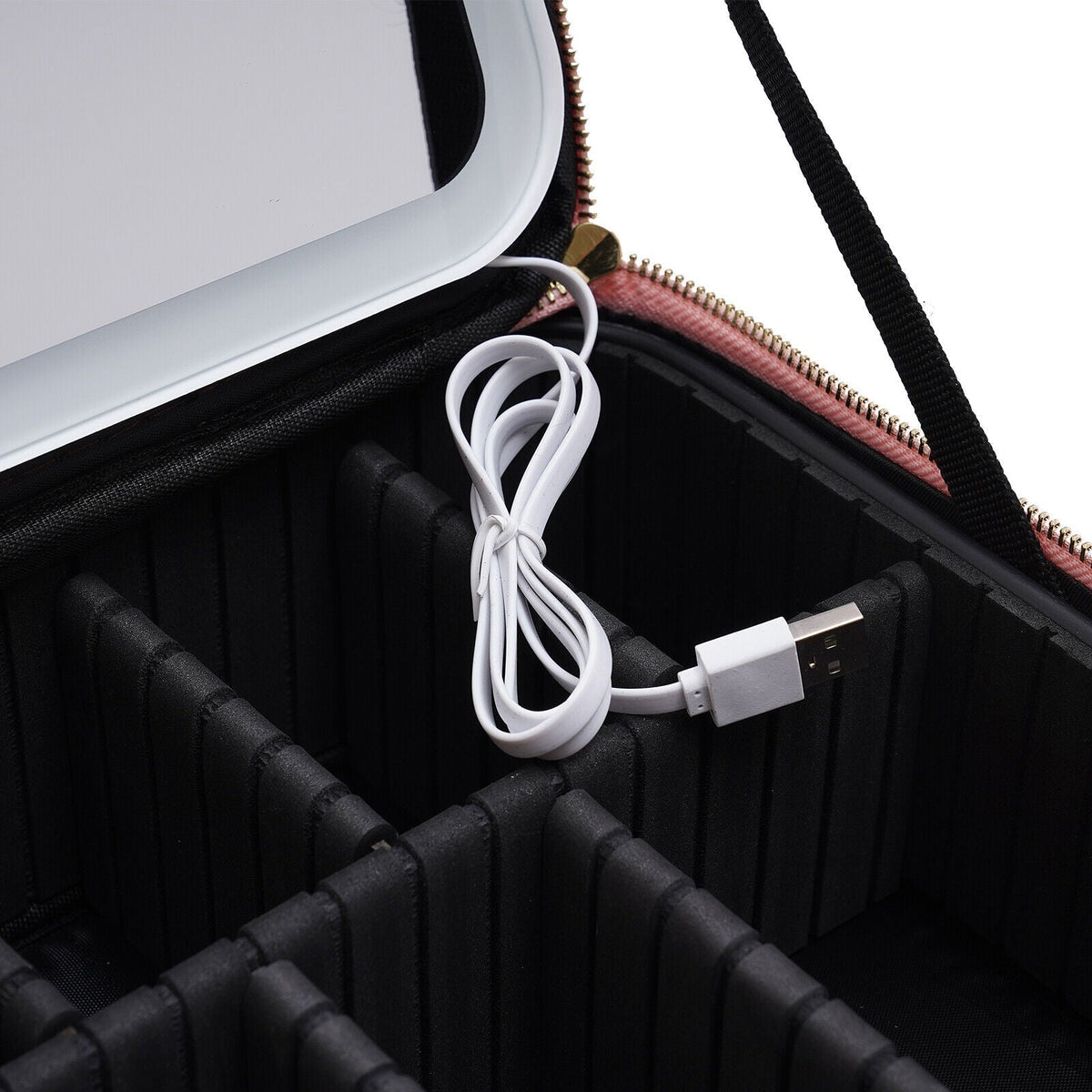 Makeup Organizer Case with Adjustable LED Mirror and Multiple Compartments