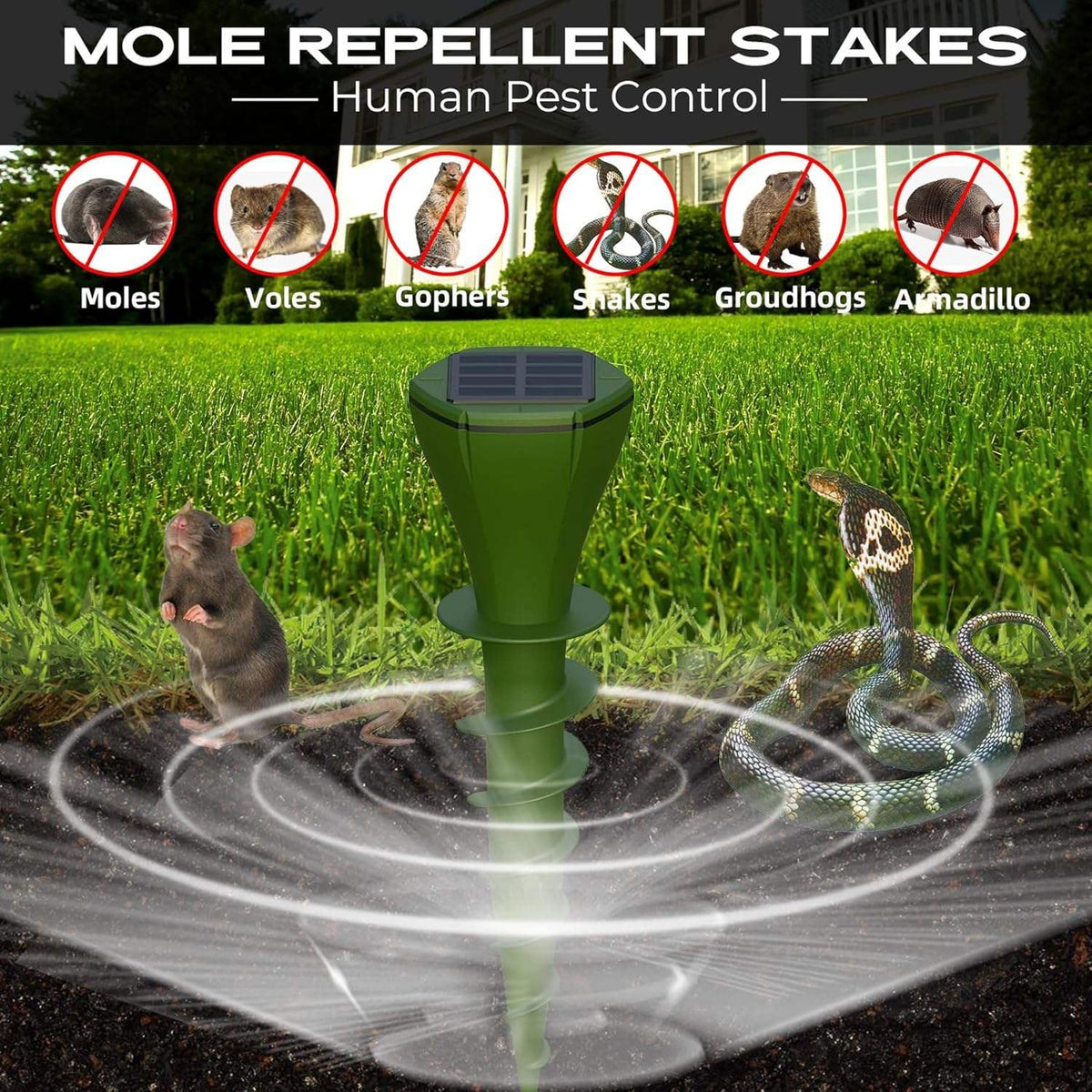 Solar Ultrasonic Snake Repeller with Ground Stake and Battery Backup