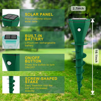 Solar Ultrasonic Snake Repeller with Ground Stake and Battery Backup