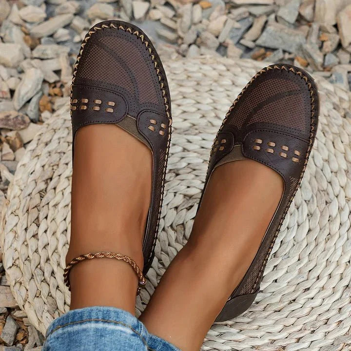 Perforated Slip On Loafers with Flat Sole Support and Breathable Upper