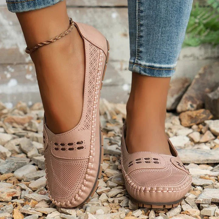 Perforated Slip On Loafers with Flat Sole Support and Breathable Upper