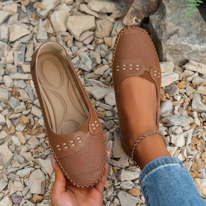Perforated Slip On Loafers with Flat Sole Support and Breathable Upper