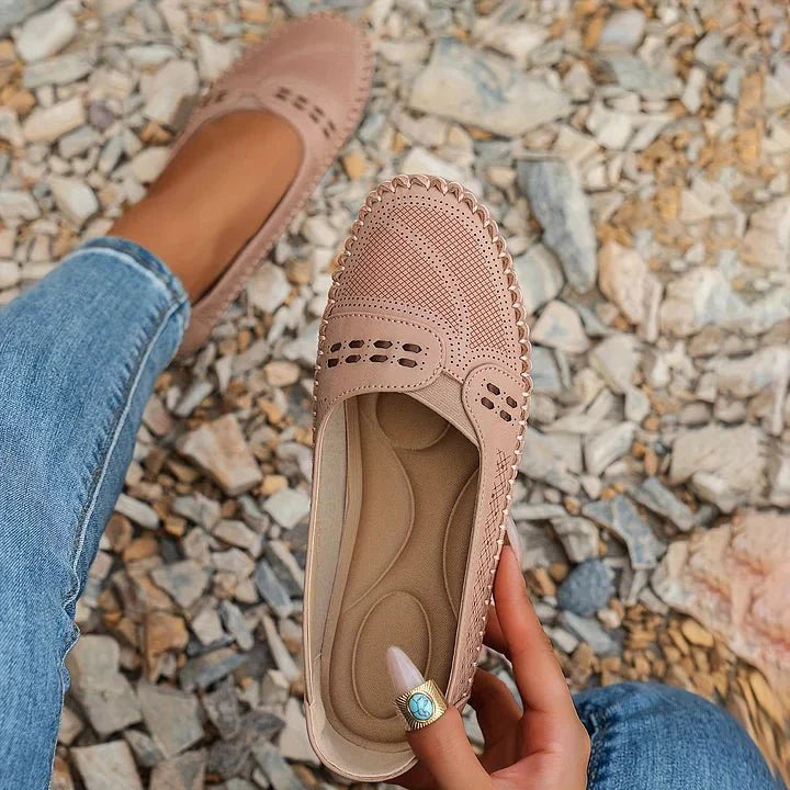 Perforated Slip On Loafers with Flat Sole Support and Breathable Upper