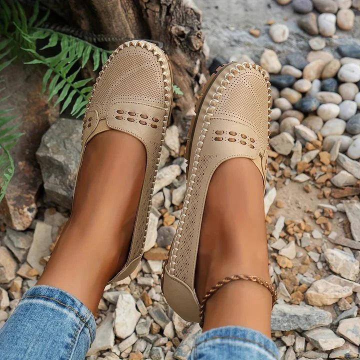 Perforated Slip On Loafers with Flat Sole Support and Breathable Upper