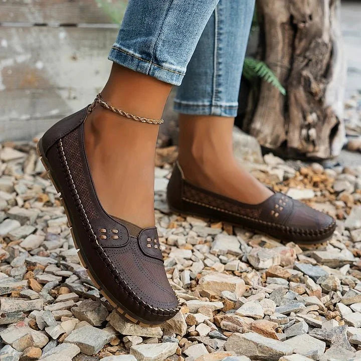 Perforated Slip On Loafers with Flat Sole Support and Breathable Upper