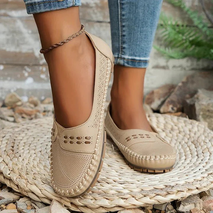 Perforated Slip On Loafers with Flat Sole Support and Breathable Upper