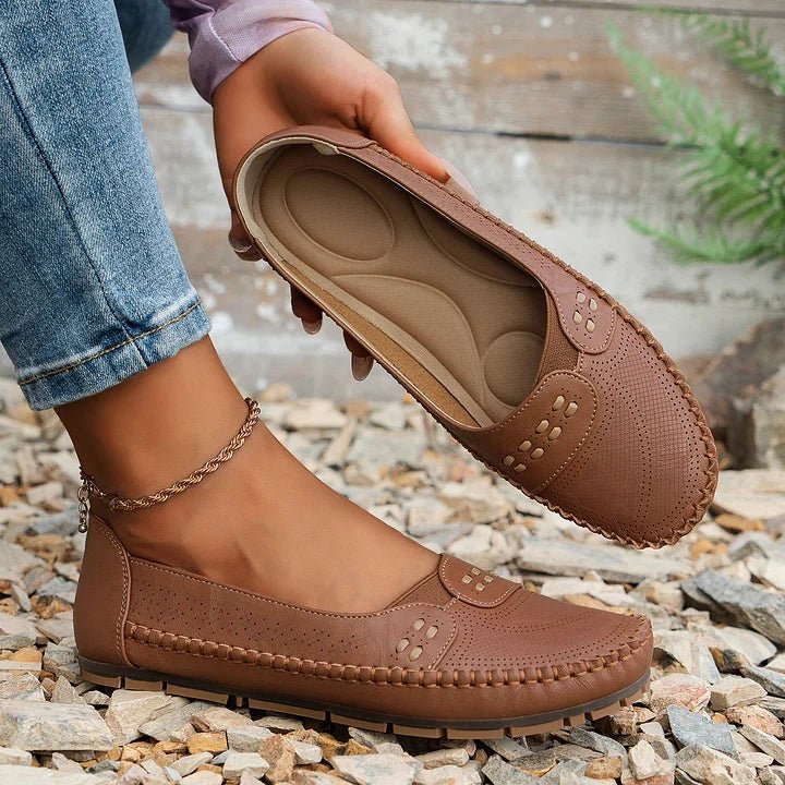 Perforated Slip On Loafers with Flat Sole Support and Breathable Upper