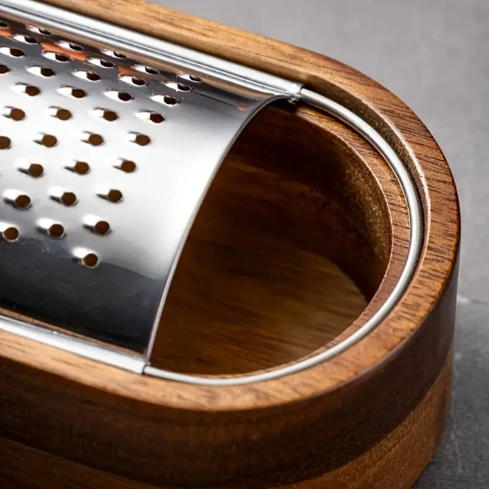 Stainless Steel Cheese Grater with Acacia Wood Handle and Ergonomic Grip