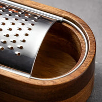 Stainless Steel Cheese Grater with Acacia Wood Handle and Ergonomic Grip