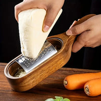 Stainless Steel Cheese Grater with Acacia Wood Handle and Ergonomic Grip
