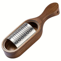 Stainless Steel Cheese Grater with Acacia Wood Handle and Ergonomic Grip