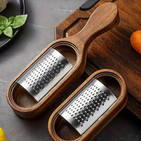 Stainless Steel Cheese Grater with Acacia Wood Handle and Ergonomic Grip