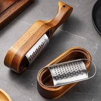 Stainless Steel Cheese Grater with Acacia Wood Handle and Ergonomic Grip