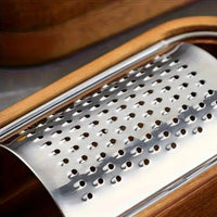 Stainless Steel Cheese Grater with Acacia Wood Handle and Ergonomic Grip